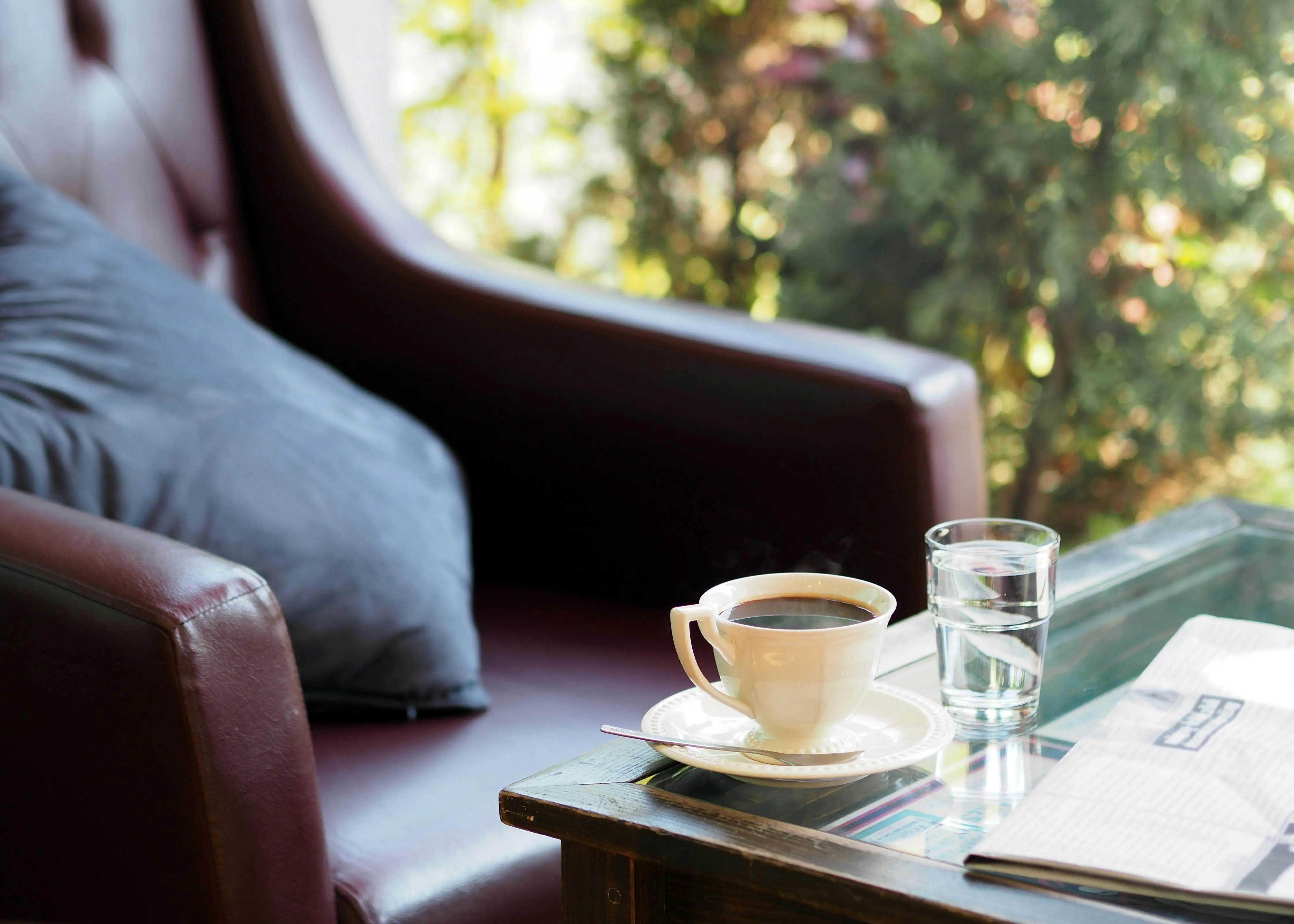 An photos of coffee in a table, vibe of early morning