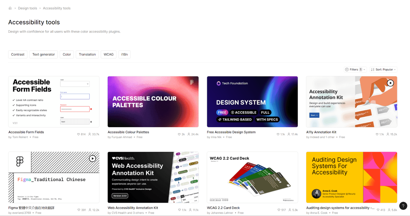screenshot of accessibility plugins in Figma