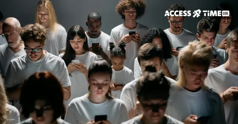 Photos about a lot of people looking down at their smartphones