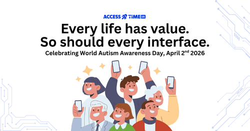 Illustration of a diverse people holding devices with caption about Every life has value. So should every interface.
